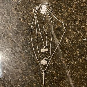 White House Black Market NEW Silver Layered Necklace